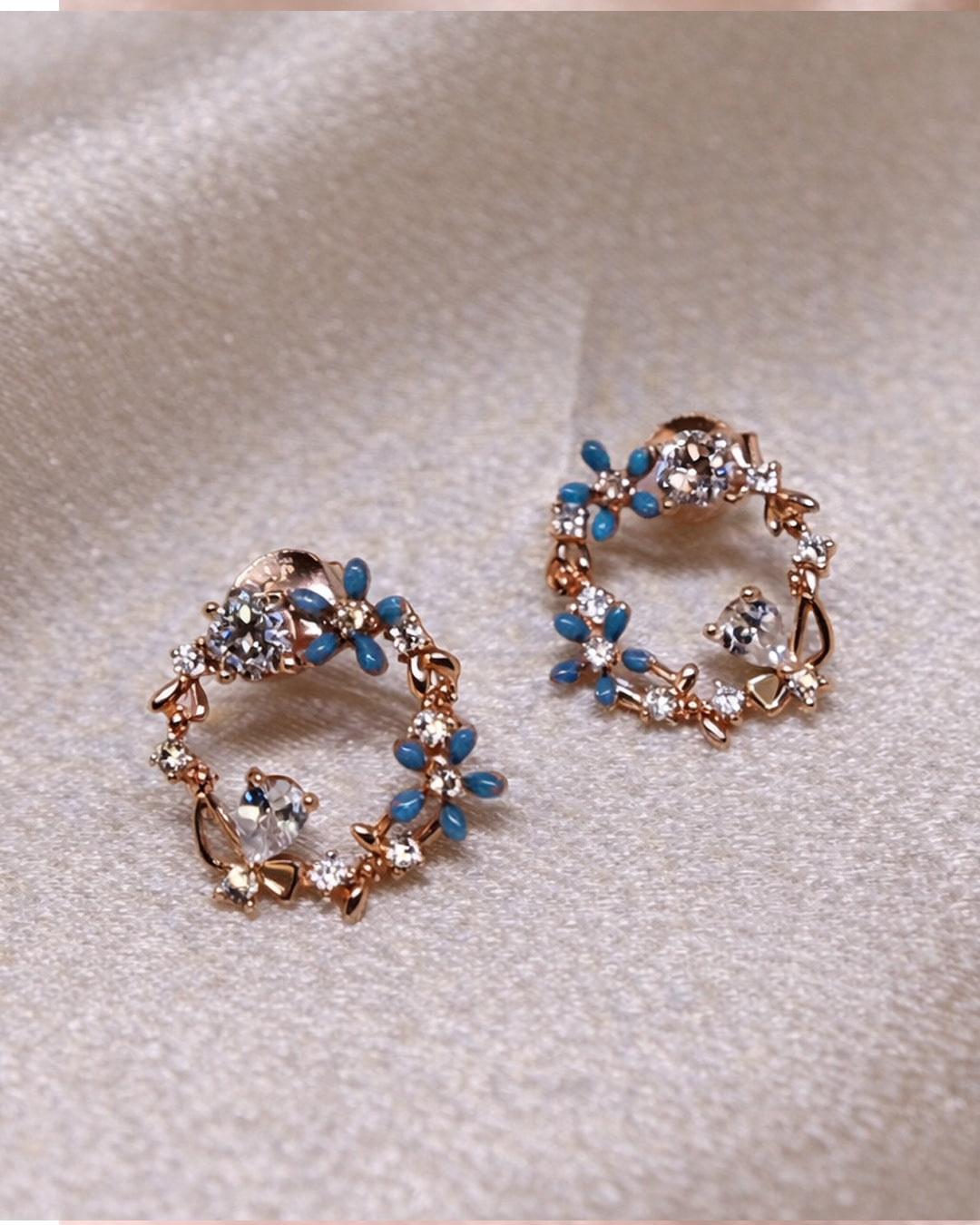 Aqua Marine 925 Sterling Silver Floral Wreath Stud Earrings