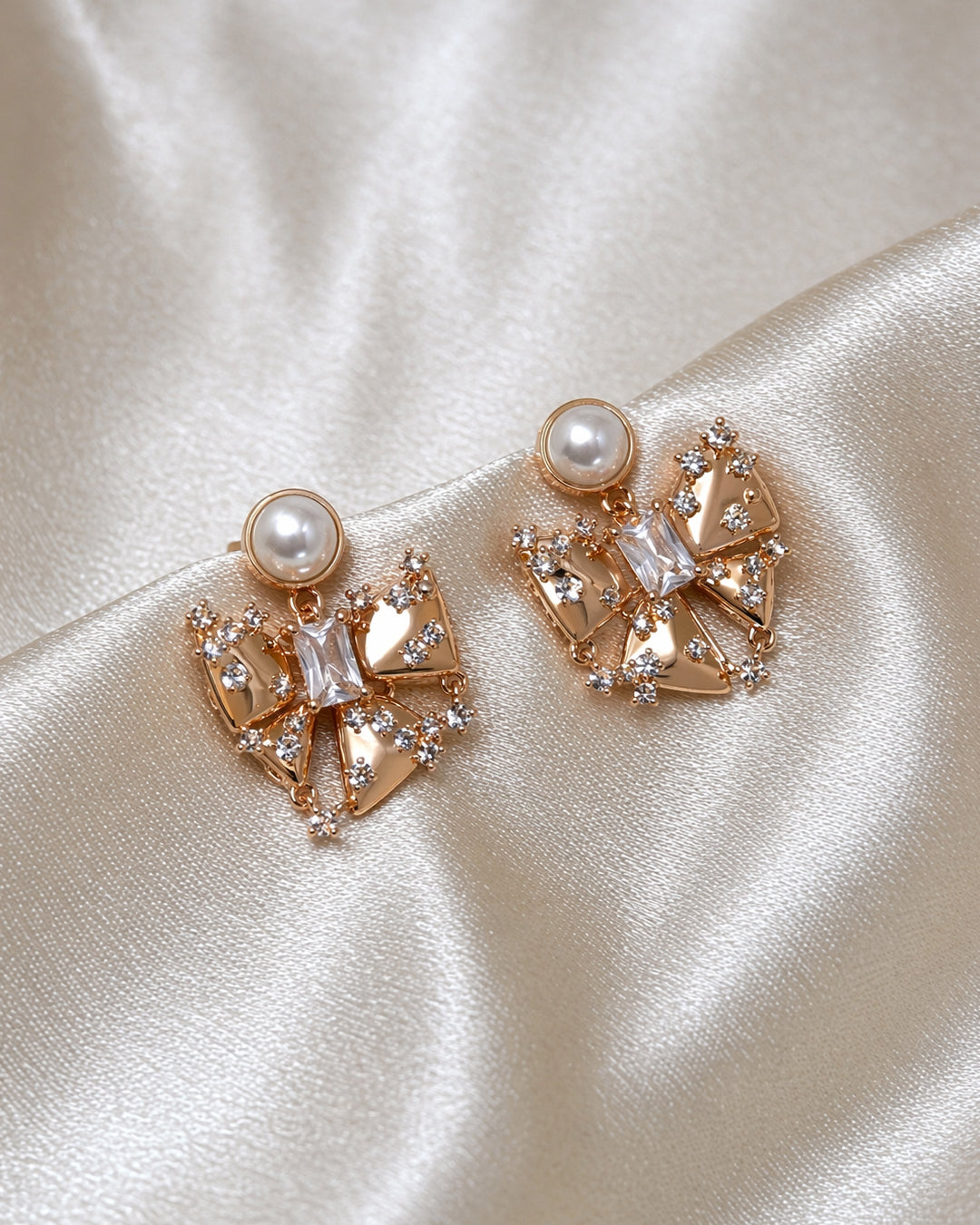 Buttery Glitz 925 Sterling Silver Rose Gold Butterfly Pearl Drop Earrings