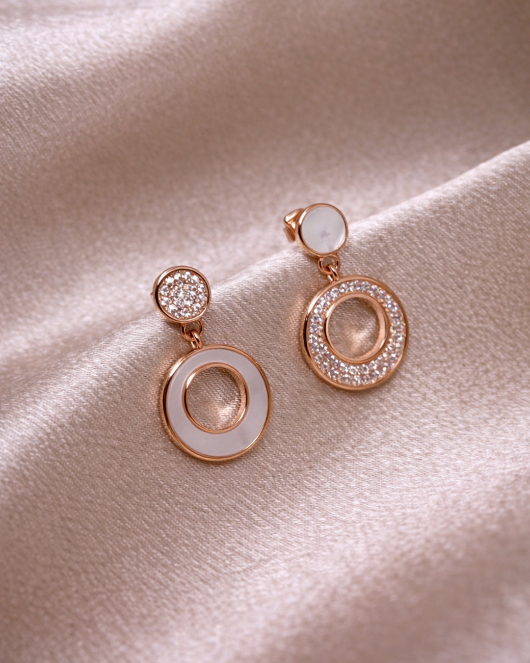Marble Mist 925 Sterling Silver Rose Gold Mother of Pearl Circle Drop Earrings