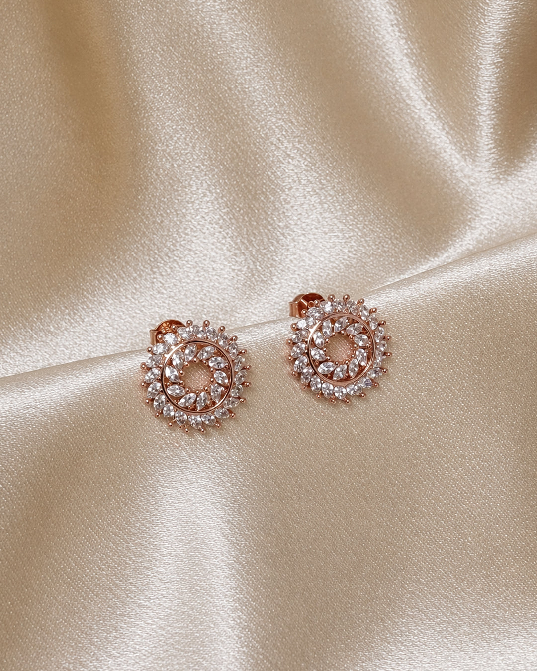 Twirl On 925 Sterling Silver Rose Gold Zircon Floral Stud Earrings