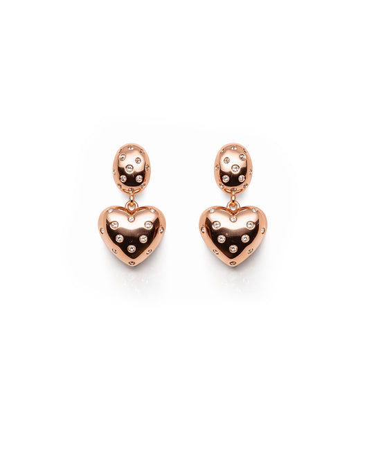 Atria 925 Sterling Silver Rose Gold Heart Drop Earrings