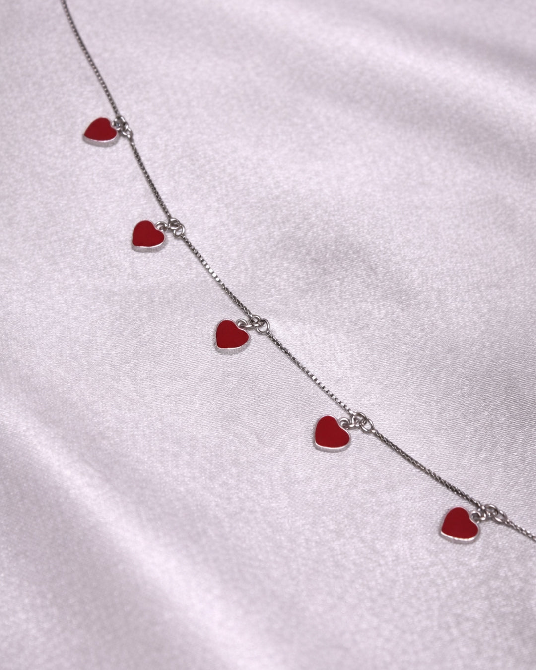Forest Red 925 Sterling Silver Heart Charm Anklet
