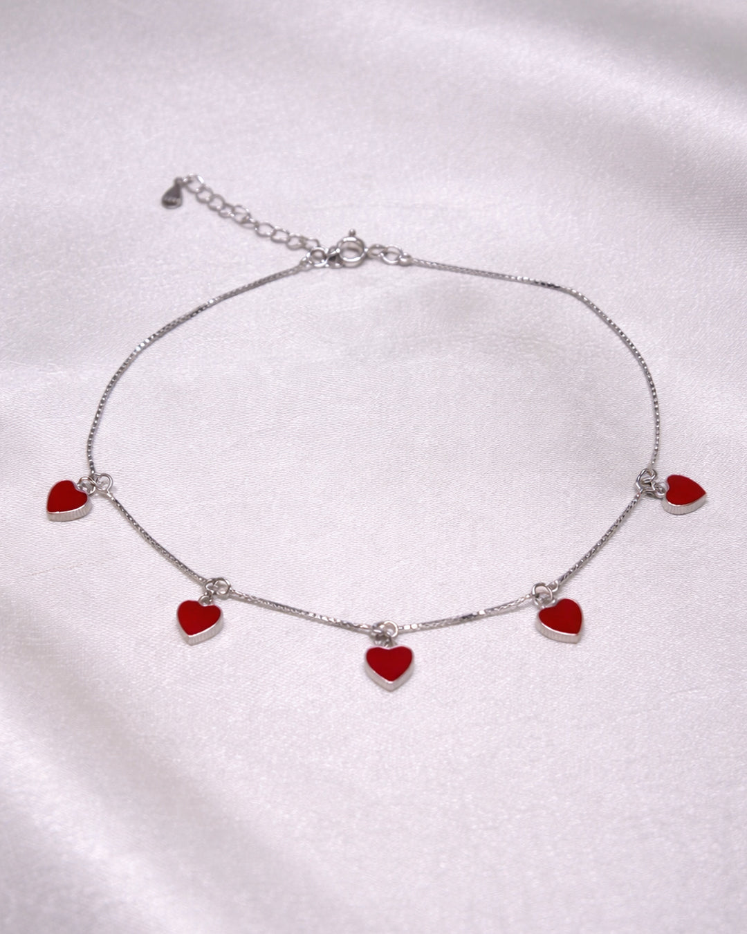 Forest Red 925 Sterling Silver Heart Charm Anklet