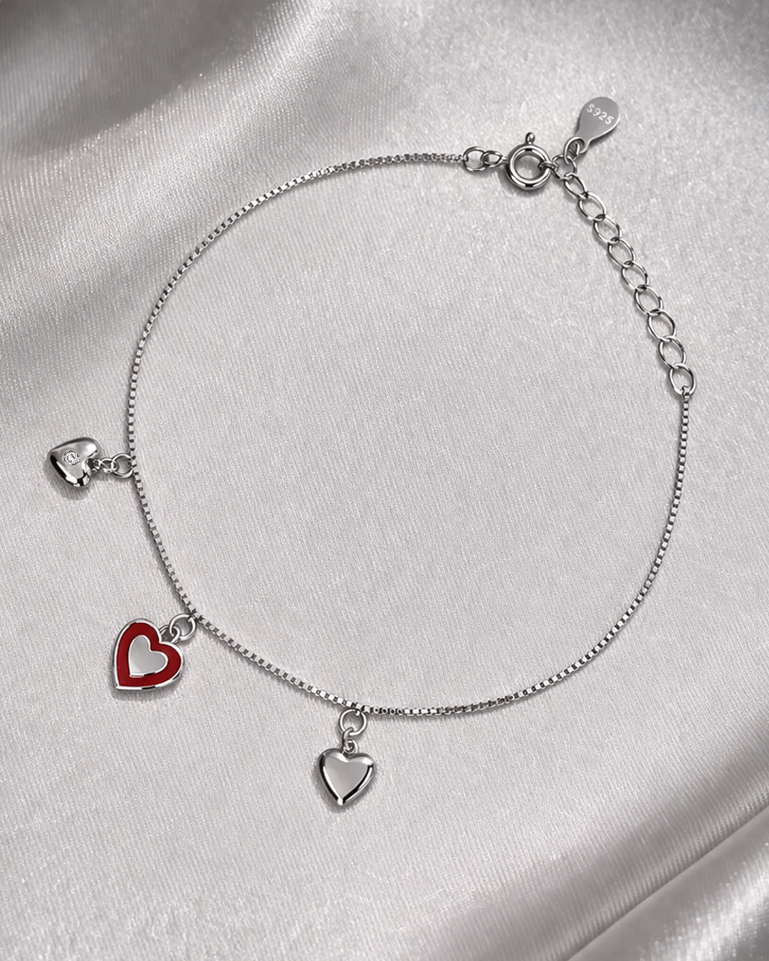 Heart-a-licious 925 Sterling Silver Heart Charm Bracelet