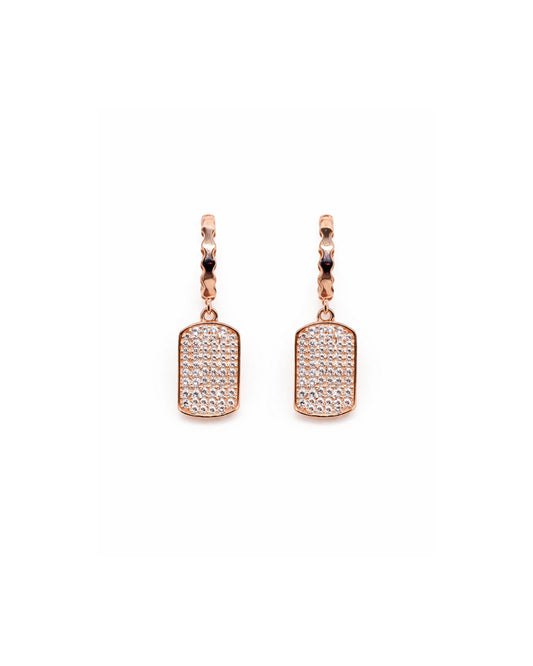 Nova Drops 925 Sterling Silver Rose Gold Zircon Rectangle Drop Earrings