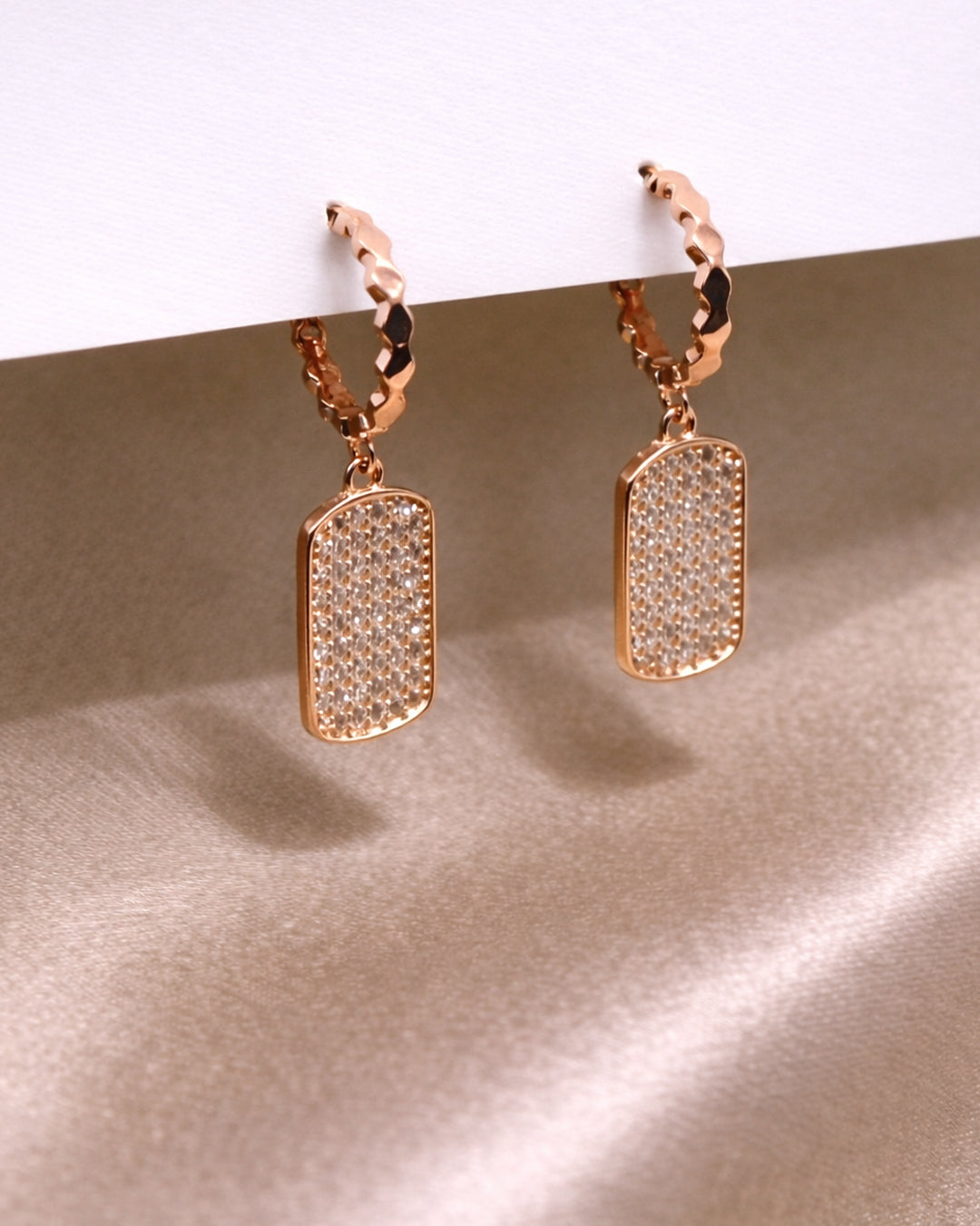 Nova Drops 925 Sterling Silver Rose Gold Zircon Rectangle Drop Earrings