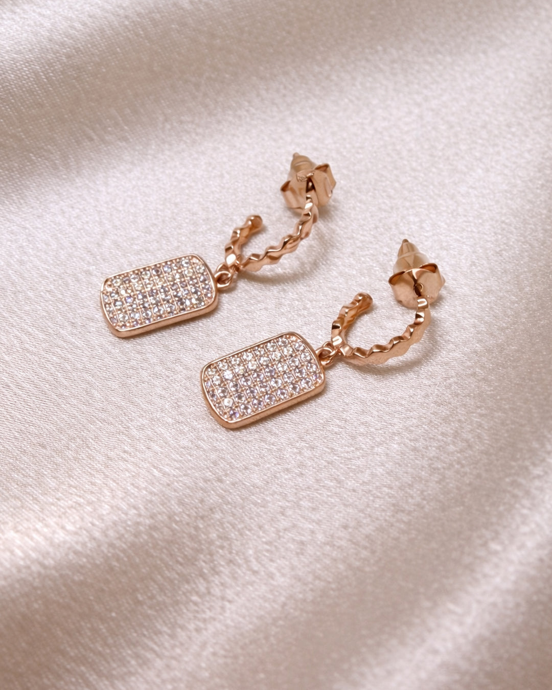 Nova Drops 925 Sterling Silver Rose Gold Zircon Rectangle Drop Earrings