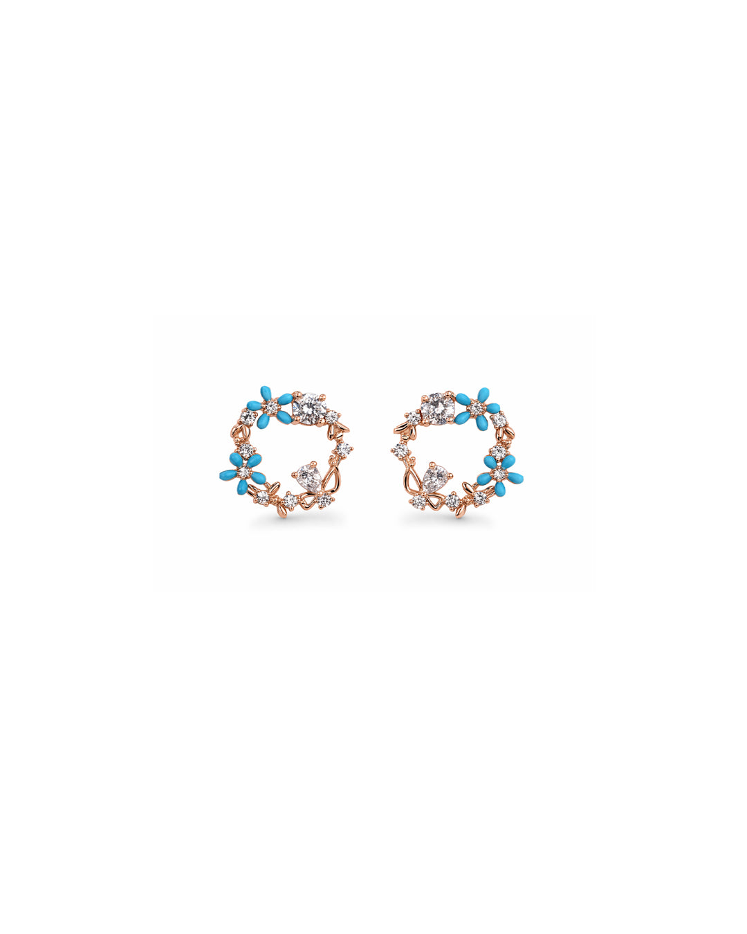 Aqua Marine 925 Sterling Silver Floral Wreath Stud Earrings