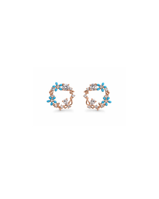Aqua Marine 925 Sterling Silver Floral Wreath Stud Earrings