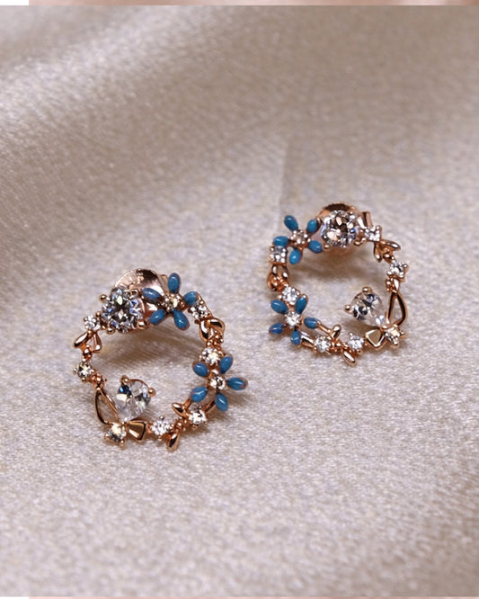 Aqua Marine 925 Sterling Silver Floral Wreath Stud Earrings