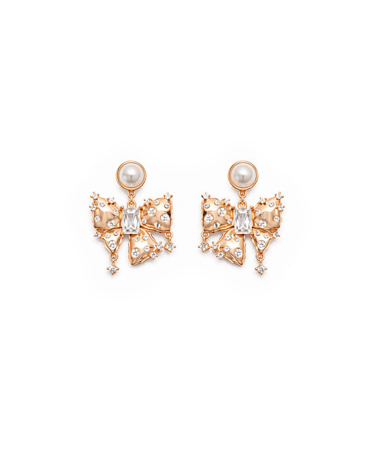 Buttery Glitz 925 Sterling Silver Rose Gold Butterfly Pearl Drop Earrings