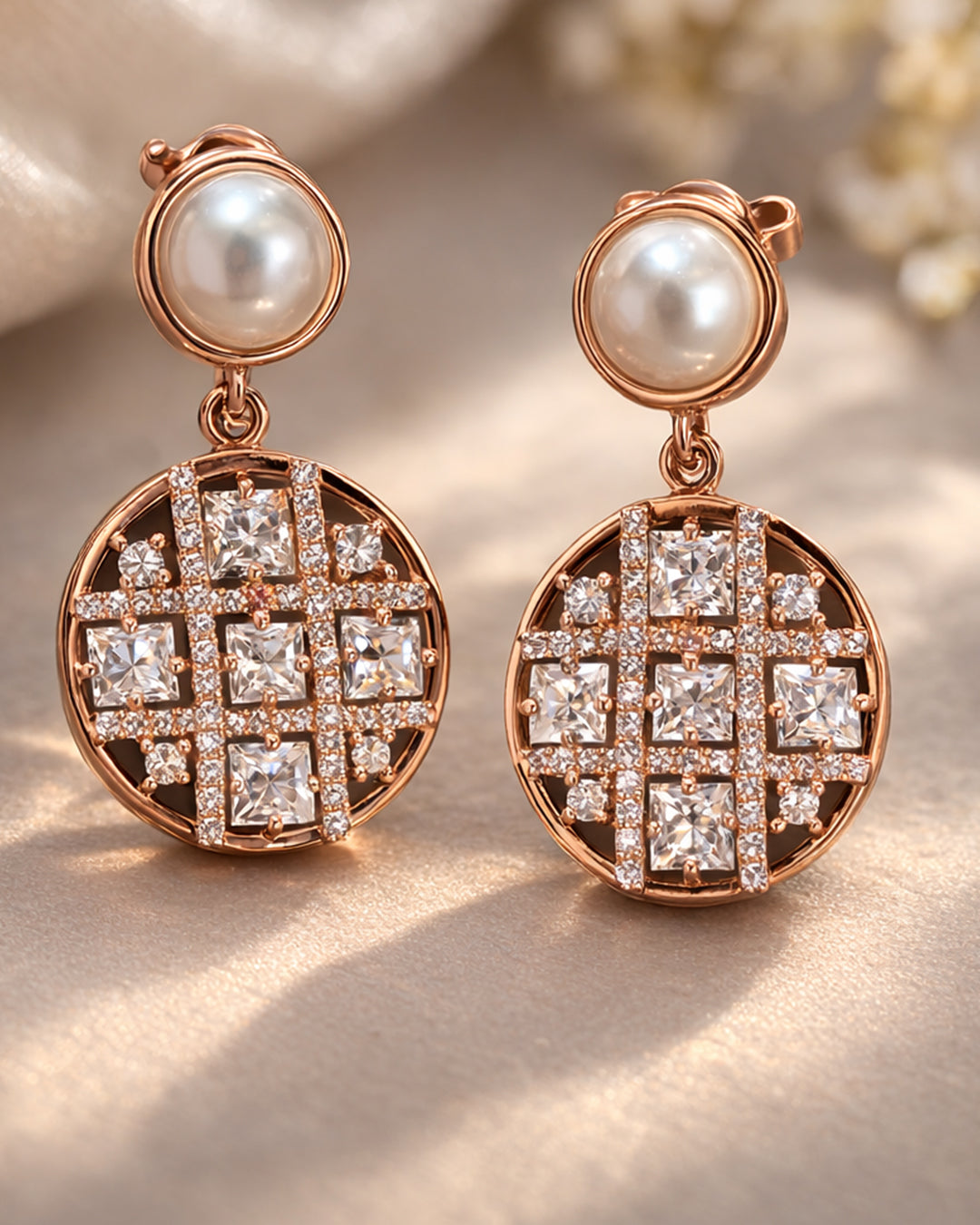 Pearly Bloom 925 Silver Rose Gold Pearl Earrings