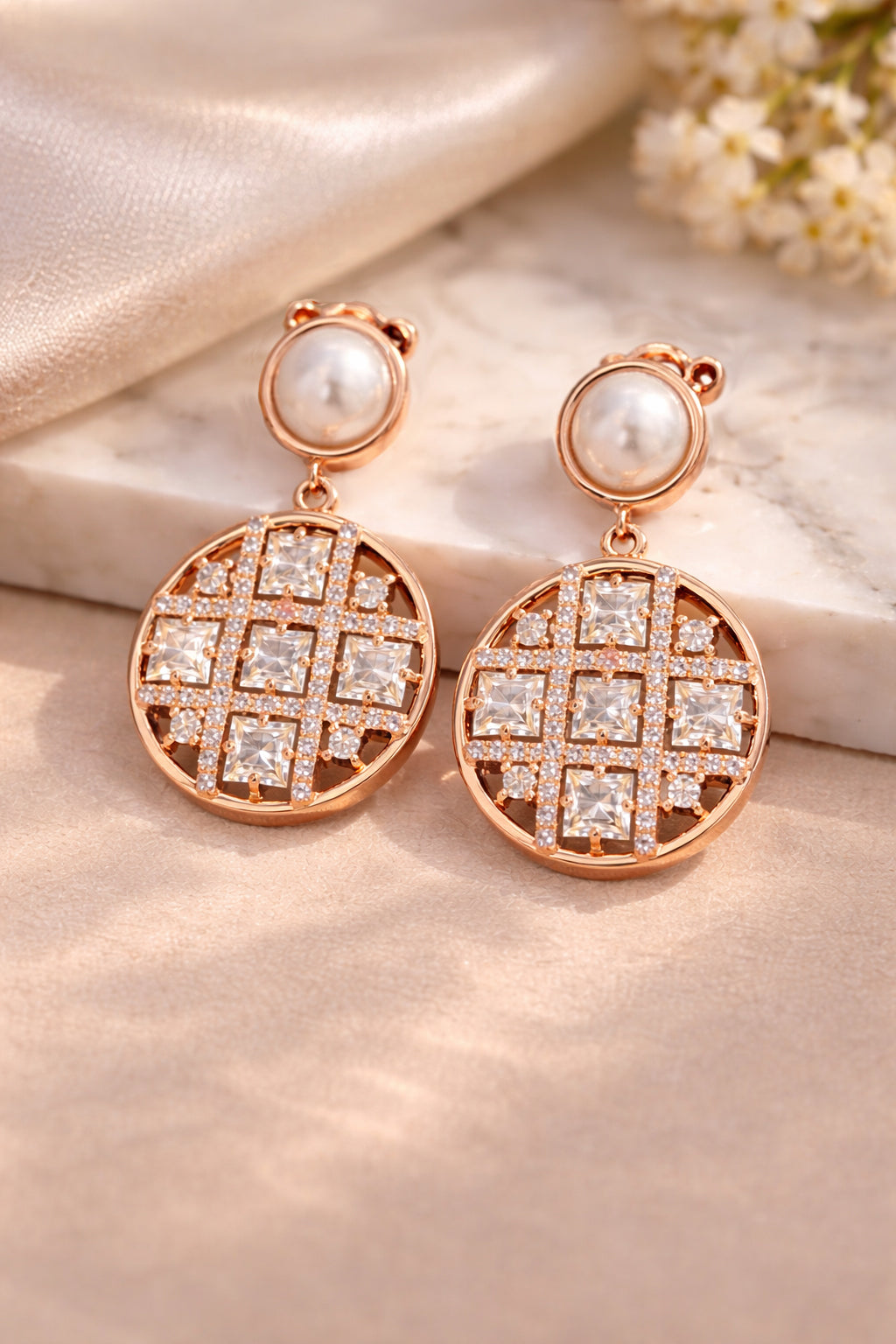 Pearly Bloom 925 Silver Rose Gold Pearl Earrings