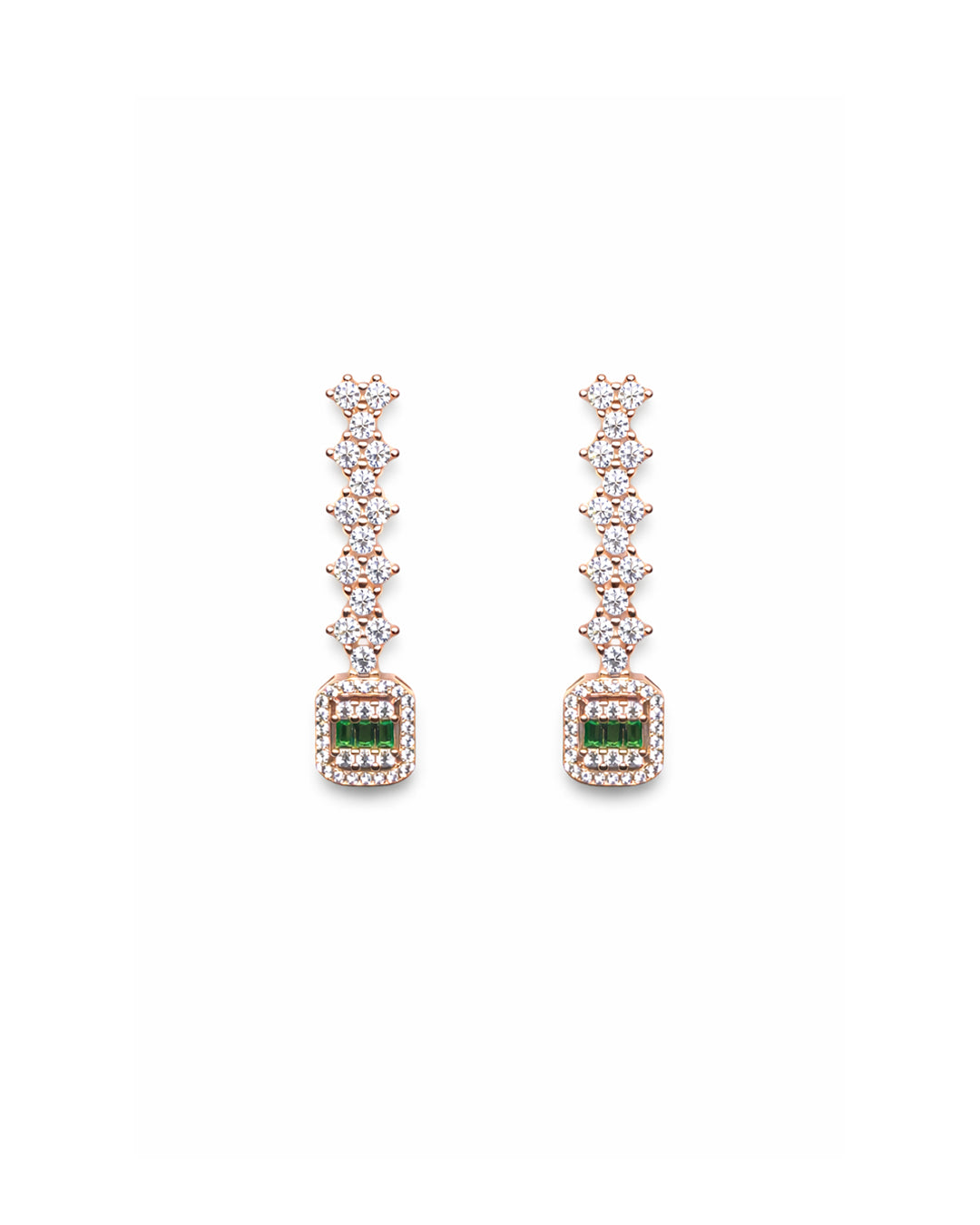 Luna Drops 925 Sterling Silver Rose Gold Green Zircon Drop Earrings