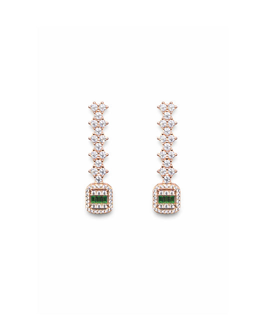 Luna Drops 925 Sterling Silver Rose Gold Green Zircon Drop Earrings