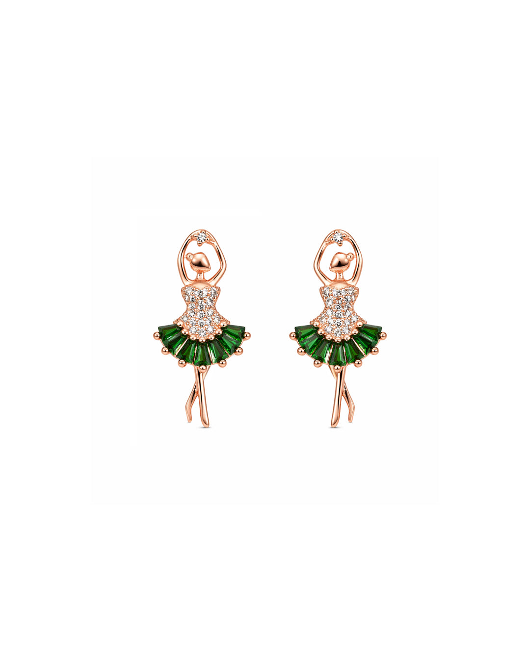 Ballerina Emerald 925 Sterling Silver Rose Gold Ballerina Stud Earrings