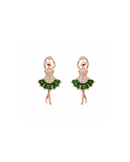 Ballerina Emerald 925 Sterling Silver Rose Gold Ballerina Stud Earrings
