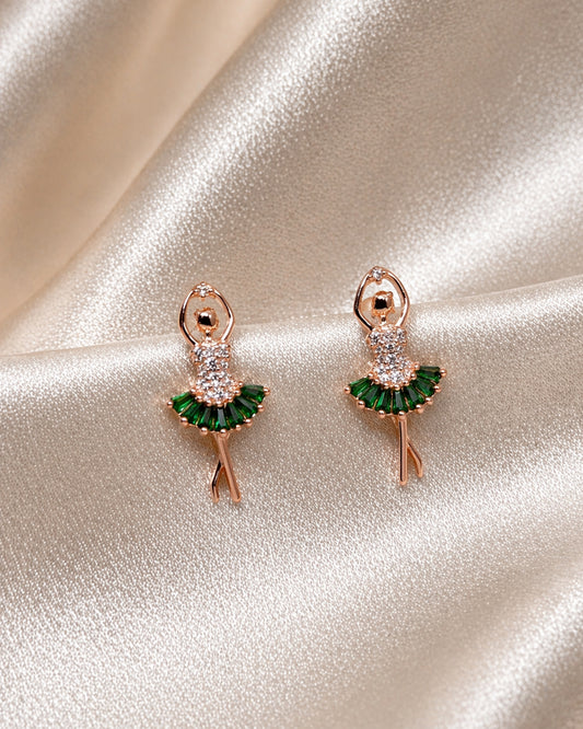 Ballerina Emerald 925 Sterling Silver Rose Gold Ballerina Stud Earrings