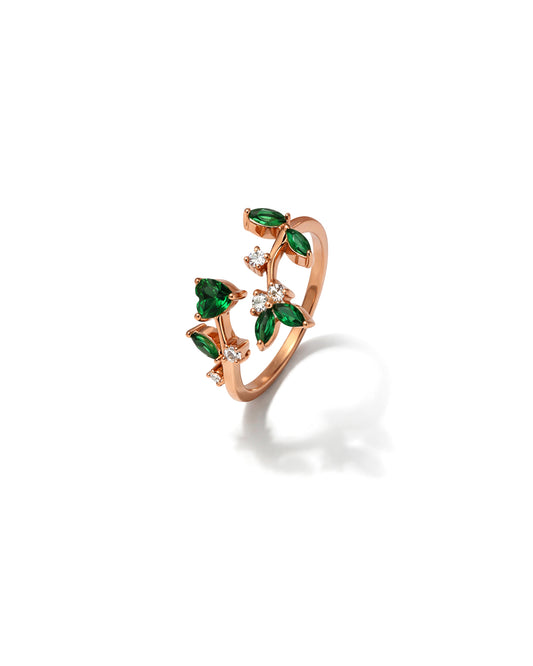 Green Berry 925 Sterling Silver Adjustable Floral Ring