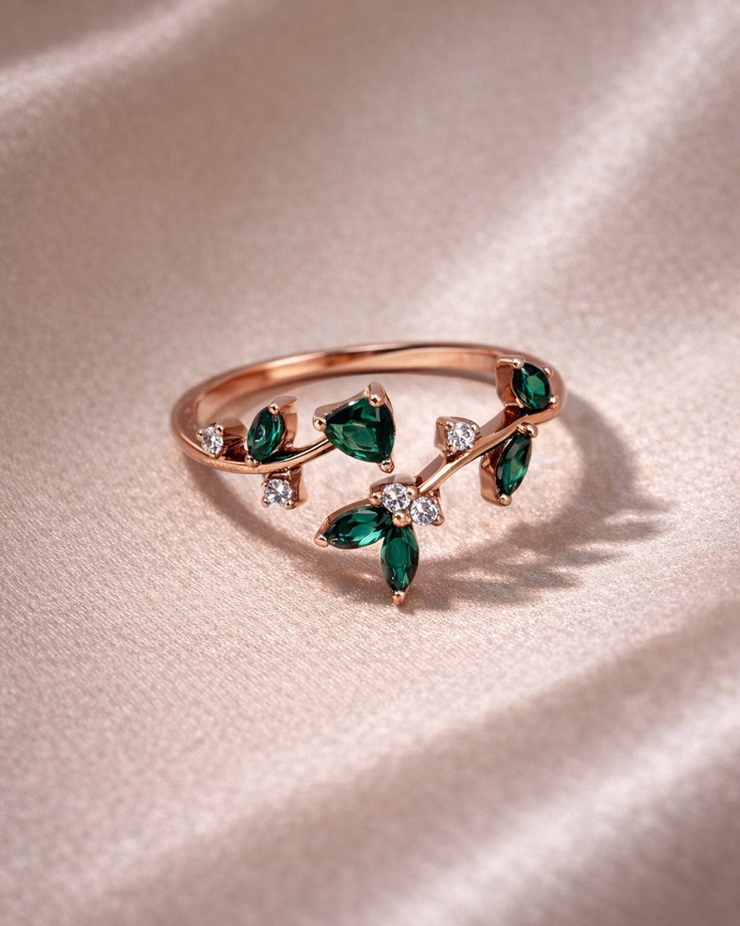 Green Berry 925 Sterling Silver Adjustable Floral Ring