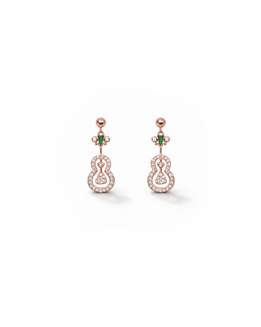 Jazz 925 silver earrings with rose gold polish and green stone detailing