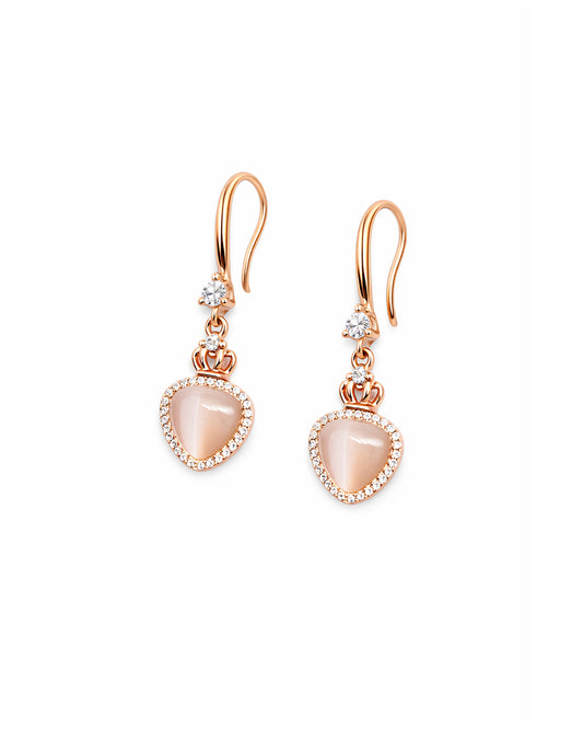 Crowny Affair 925 Sterling Silver Rose Gold Crown Heart Drop Earrings