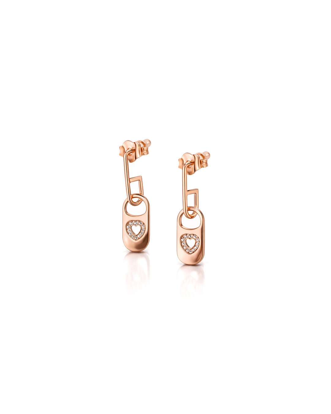 Mirror Mirror 925 Sterling Silver Rose Gold Heart Lock Drop Earrings