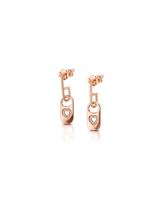 Mirror Mirror 925 Sterling Silver Rose Gold Heart Lock Drop Earrings