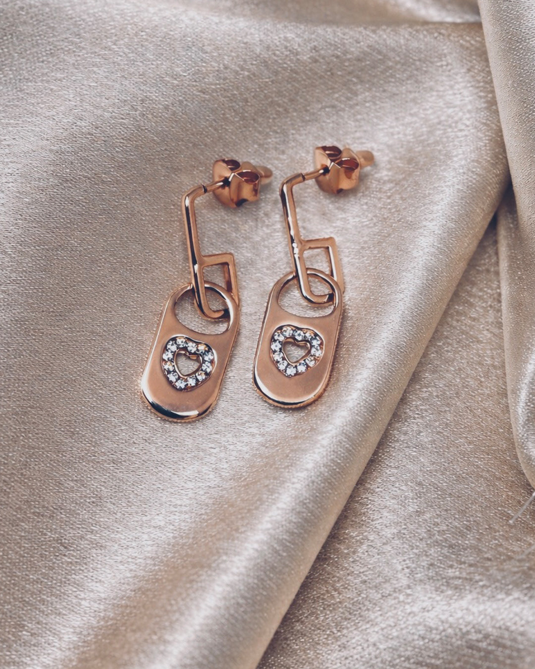 Mirror Mirror 925 Sterling Silver Rose Gold Heart Lock Drop Earrings