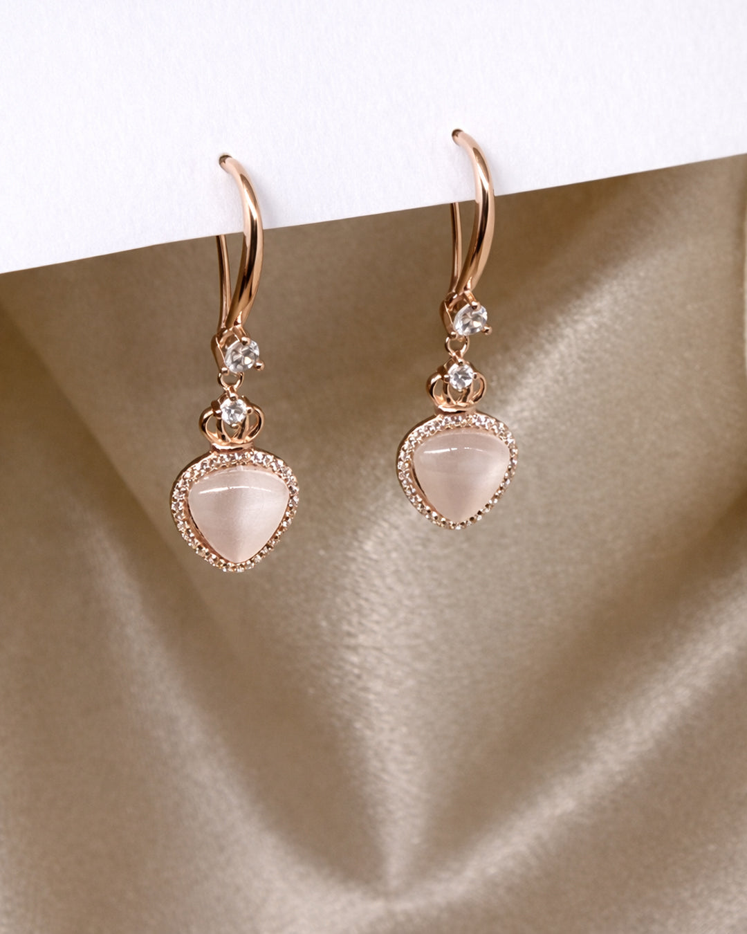 Crowny Affair 925 Sterling Silver Rose Gold Crown Heart Drop Earrings