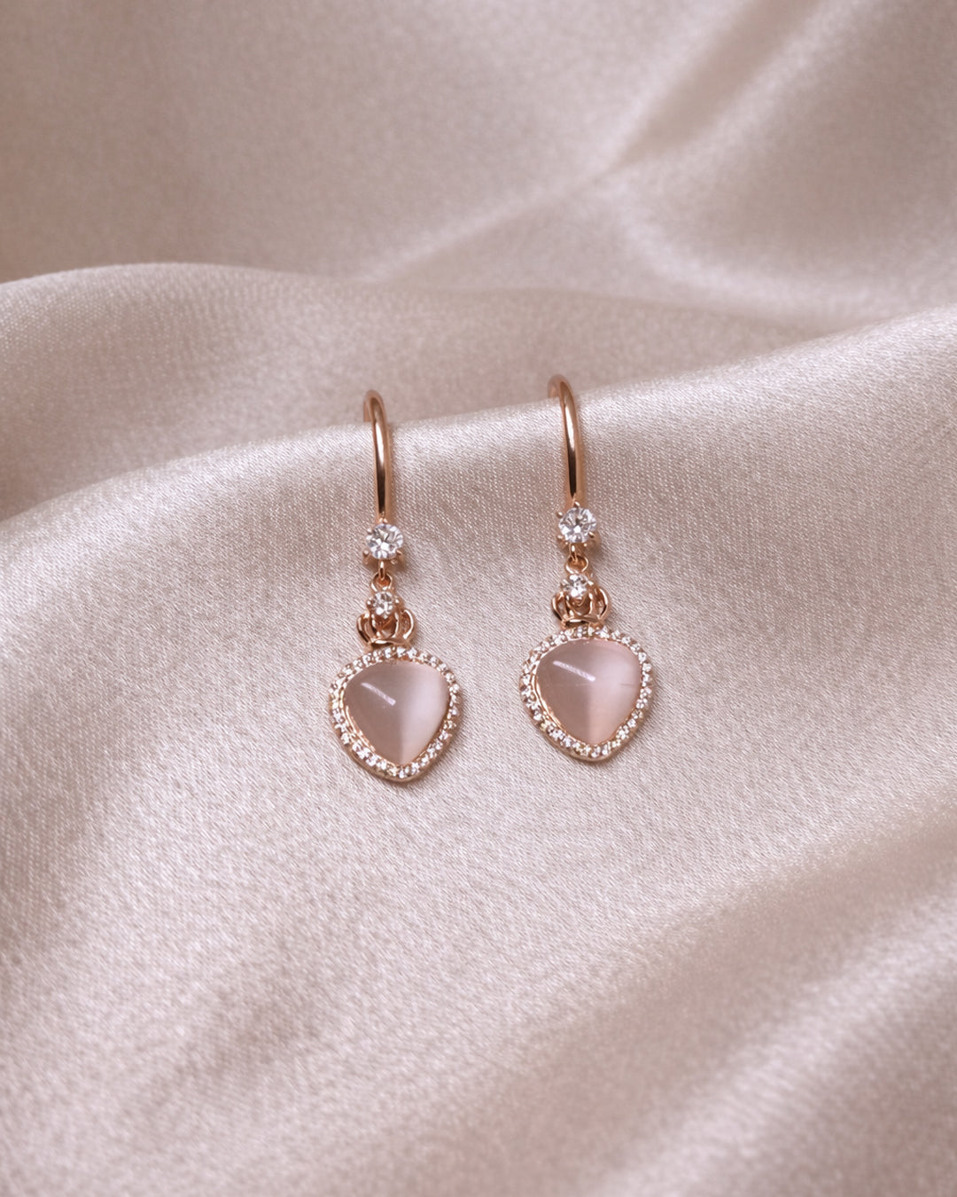 Crowny Affair 925 Sterling Silver Rose Gold Crown Heart Drop Earrings