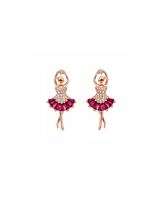 Ballerina Pink 925 Sterling Silver Rose Gold Ballerina Stud Earrings