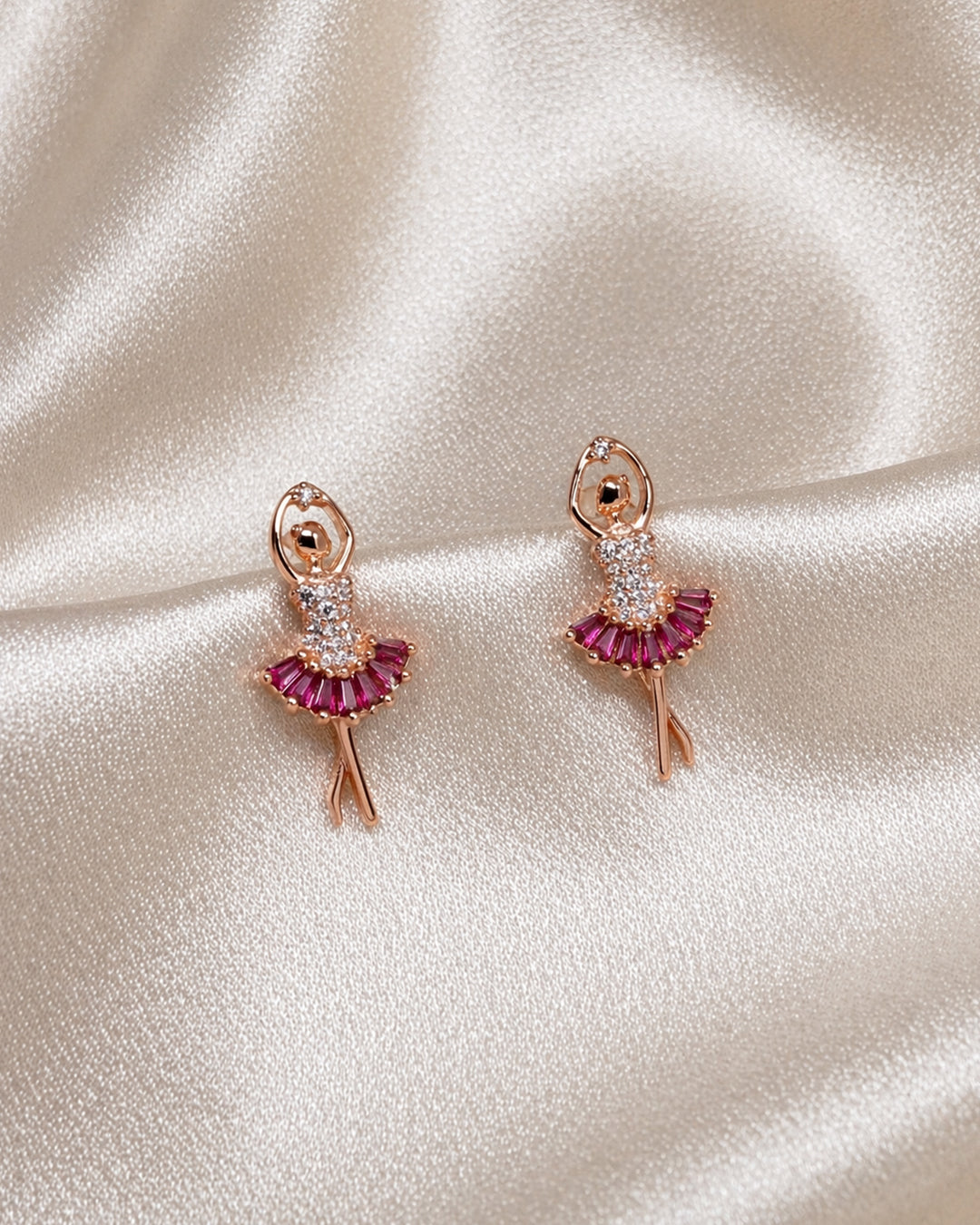 Ballerina Pink 925 Sterling Silver Rose Gold Ballerina Stud Earrings