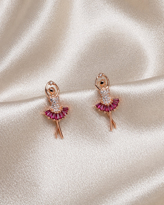 Ballerina Pink 925 Sterling Silver Rose Gold Ballerina Stud Earrings