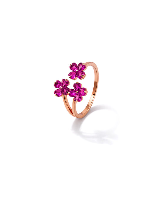 Red Rhythm 925 Sterling Silver Floral Adjustable Ring