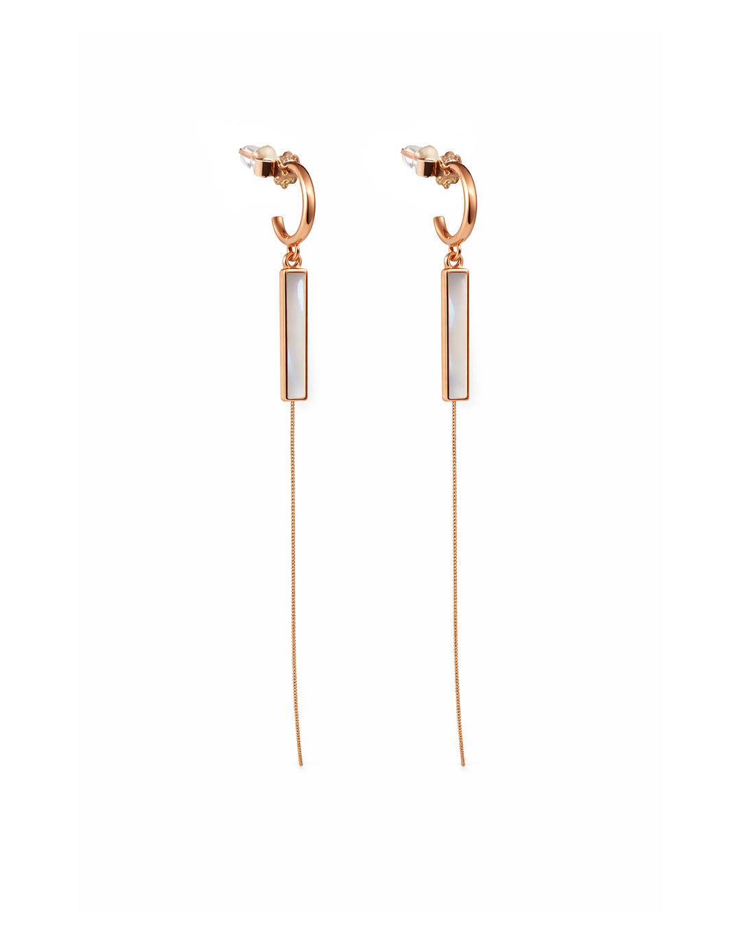 Venti 925 Sterling Silver Rose Gold Mother of Pearl Long Chain Drop Earrings