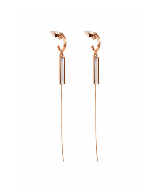 Venti 925 Sterling Silver Rose Gold Mother of Pearl Long Chain Drop Earrings