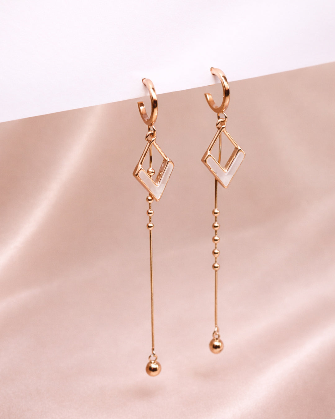 Velvet Drops 925 Sterling Silver Rose Gold Geometric Long Chain Drop Earrings