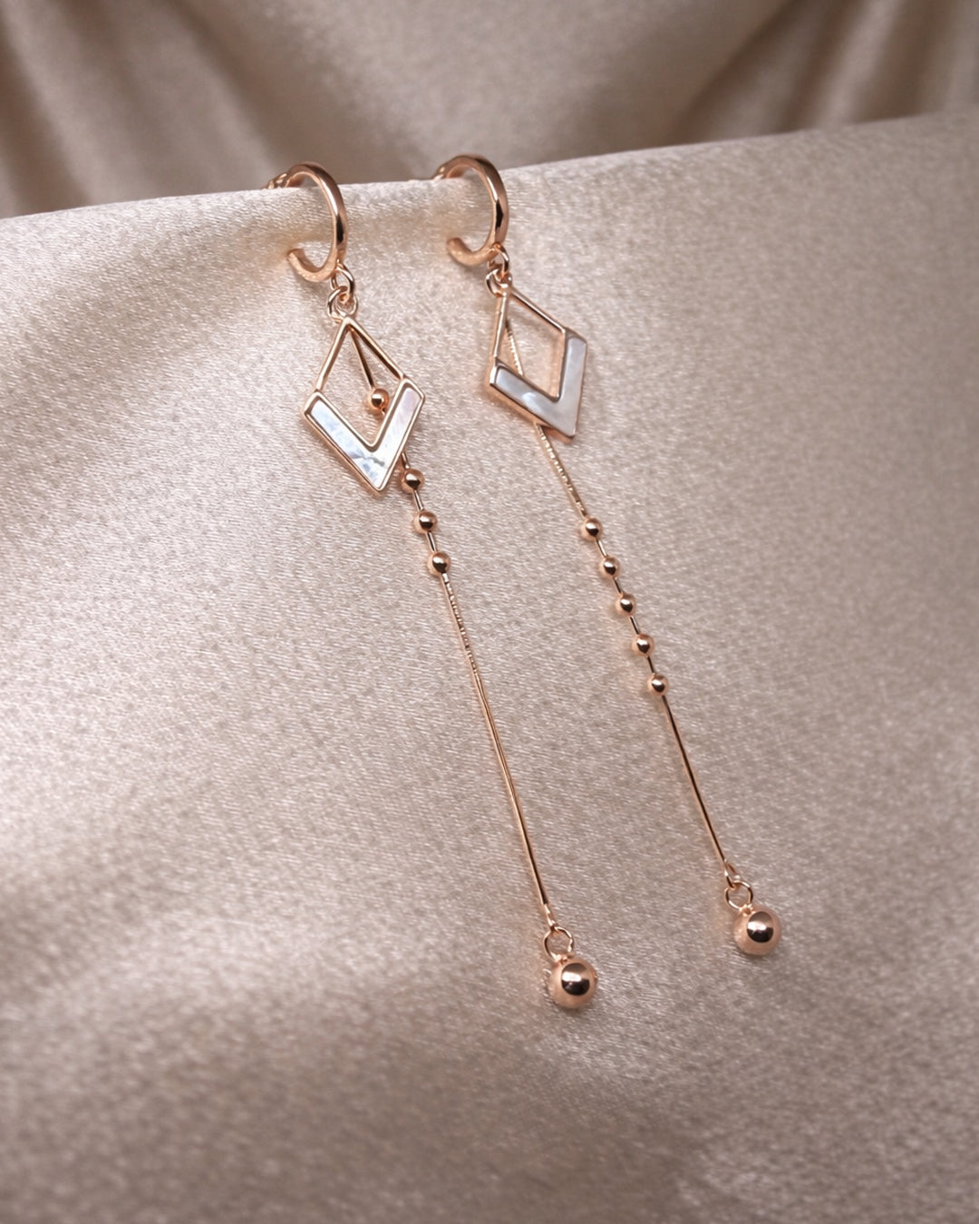 Velvet Drops 925 Sterling Silver Rose Gold Geometric Long Chain Drop Earrings