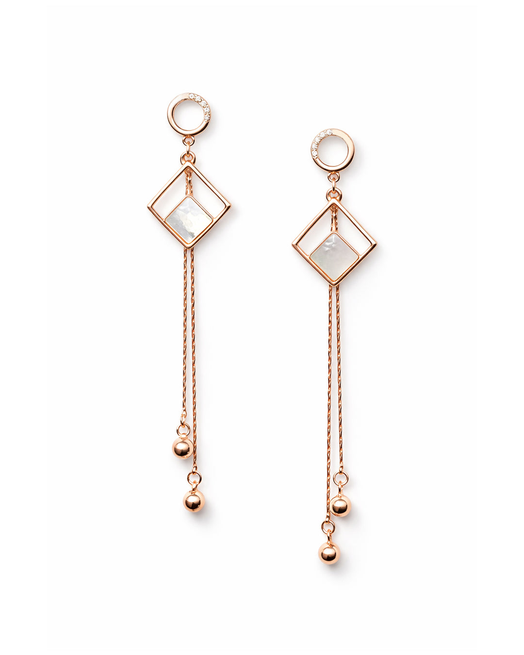 Sky High 925 Sterling Silver Rose Gold Mother of Pearl Geometric Tassel Drop Earrings