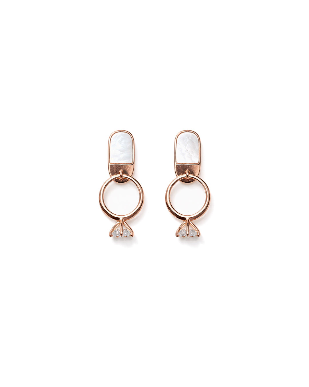 Lock N Roll 925 Sterling Silver Rose Gold Mother of Pearl Geometric Stud Earrings