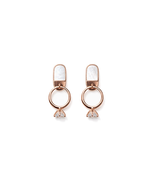 Lock N Roll 925 Sterling Silver Rose Gold Mother of Pearl Geometric Stud Earrings