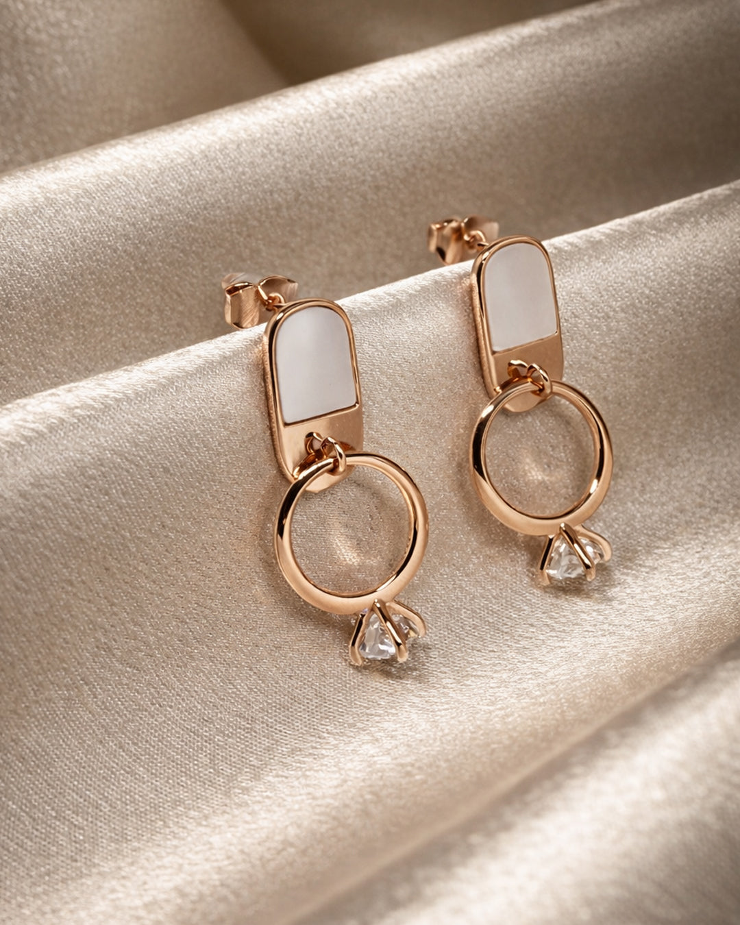 Lock N Roll 925 Sterling Silver Rose Gold Mother of Pearl Geometric Stud Earrings