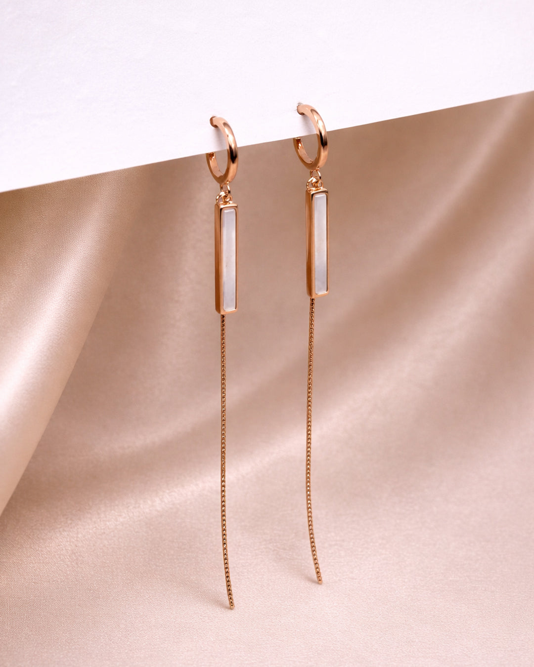 Venti 925 Sterling Silver Rose Gold Mother of Pearl Long Chain Drop Earrings