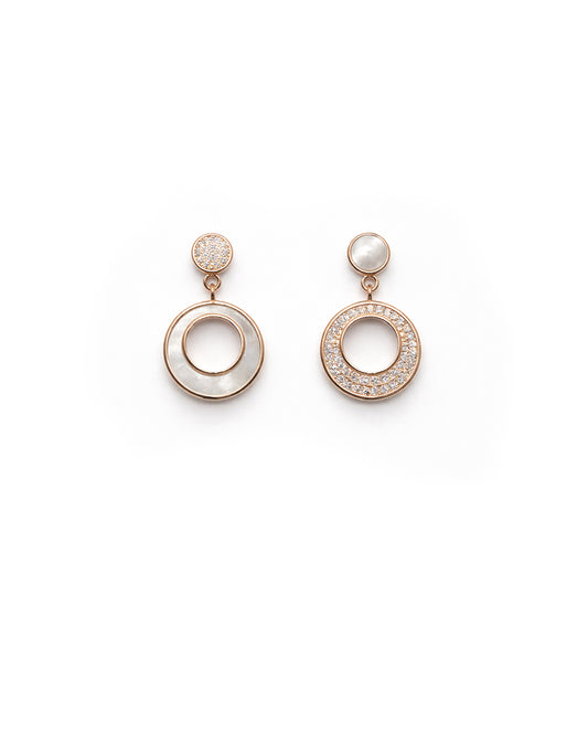 Marble Mist 925 Sterling Silver Rose Gold Mother of Pearl Circle Drop Earrings
