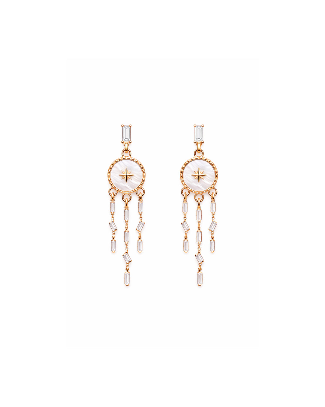 Inny Minni 925 Sterling Silver Rose Gold Mother of Pearl Tassel Drop Earrings