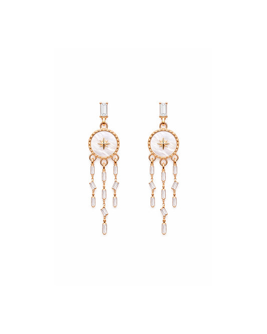 Inny Minni 925 Sterling Silver Rose Gold Mother of Pearl Tassel Drop Earrings