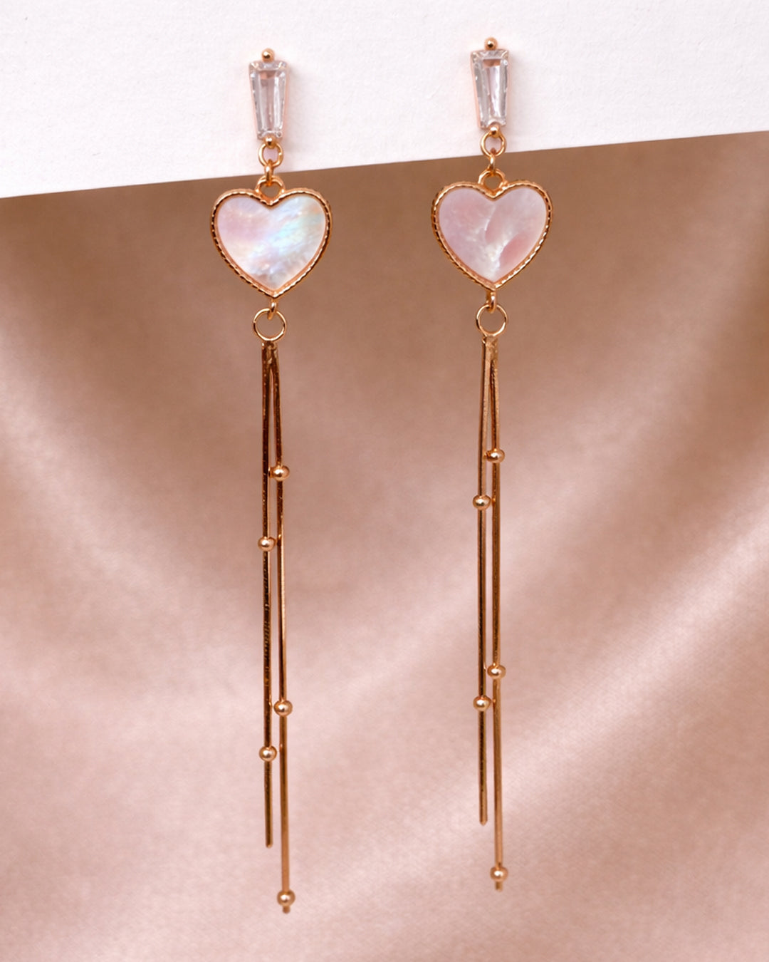 Long Boat 925 Sterling Silver Rose Gold Mother of Pearl Heart Tassel Drop Earrings
