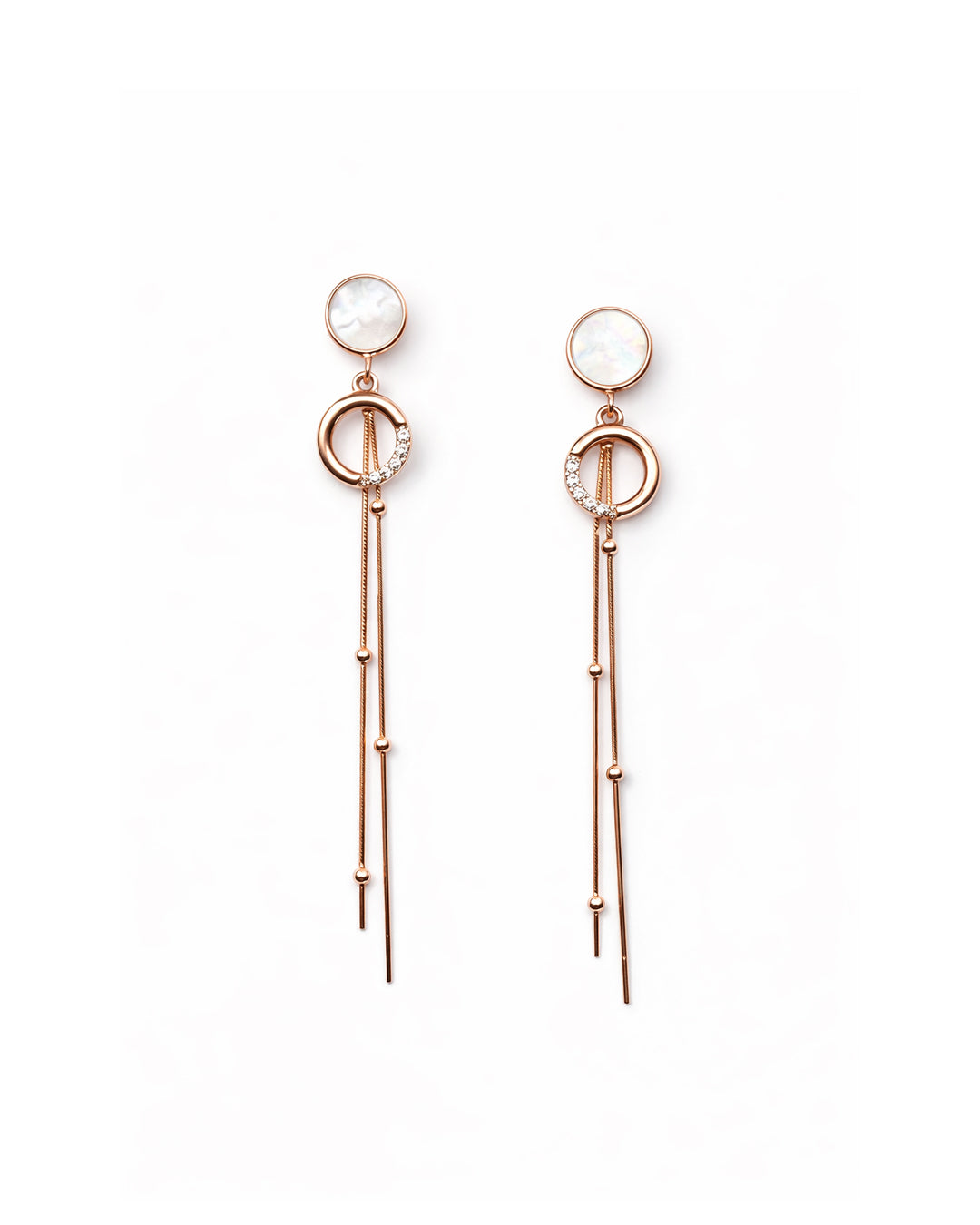 Hopper 925 Sterling Silver Rose Gold Mother of Pearl Long Tassel Drop Earrings