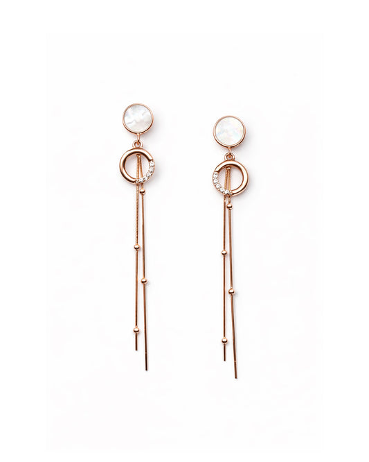 Hopper 925 Sterling Silver Rose Gold Mother of Pearl Long Tassel Drop Earrings